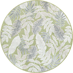 Green 4' 5 x 4' 5 Outdoor Botanical Round Area Rug Weather Resistant for Patio, Deck, Terrace, Balcony, Porch Polypropylene Garden Floral Tropical Carpet for Sale at Rug Engine