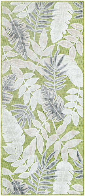 Green 2' 2 x 5' 3 Outdoor Botanical Runner Area Rug Weather Resistant for Patio, Deck, Terrace, Balcony, Porch Polypropylene Garden Floral Tropical Carpet for Sale at Rug Engine