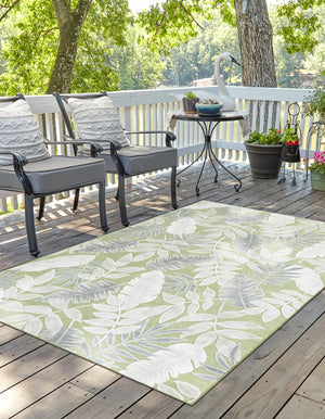 Green 4' 5 x 6' 1 Outdoor Botanical Rectangle Area Rug Weather Resistant for Patio, Deck, Terrace, Balcony, Porch Polypropylene Garden Floral Tropical Carpet for Sale at Rug Engine