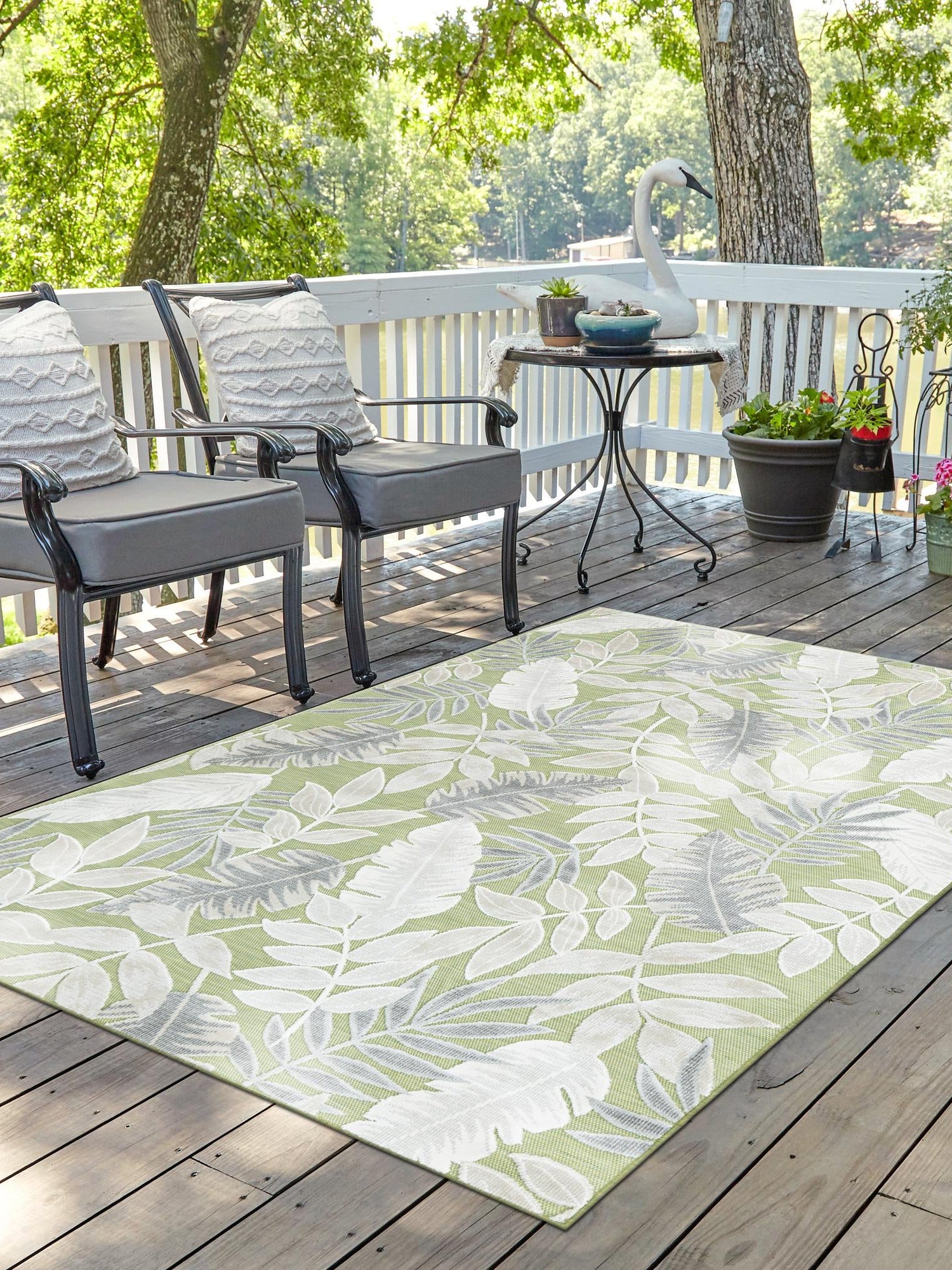 Green 9' 9 x 12' Outdoor Botanical Rectangle Area Rug Weather Resistant for Patio, Deck, Terrace, Balcony, Porch Polypropylene Garden Floral Tropical Carpet for Sale at Rug Engine