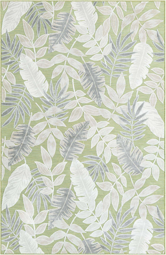 Green 5' 2 x 8' Outdoor Botanical Rectangle Area Rug Weather Resistant for Patio, Deck, Terrace, Balcony, Porch Polypropylene Garden Floral Tropical Carpet for Sale at Rug Engine