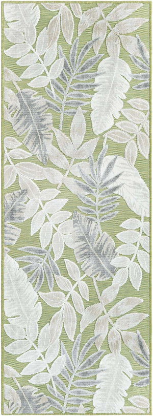 Green 2' 2 x 6' 1 Outdoor Botanical Runner Area Rug Weather Resistant for Patio, Deck, Terrace, Balcony, Porch Polypropylene Garden Floral Tropical Carpet for Sale at Rug Engine