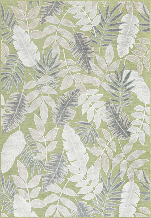 Green 6' 4 x 9' Outdoor Botanical Rectangle Area Rug Weather Resistant for Patio, Deck, Terrace, Balcony, Porch Polypropylene Garden Floral Tropical Carpet for Sale at Rug Engine