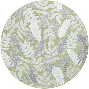 Green 8' 2 x 8' 2 Outdoor Botanical Round Area Rug Weather Resistant for Patio, Deck, Terrace, Balcony, Porch Polypropylene Garden Floral Tropical Carpet for Sale at Rug Engine