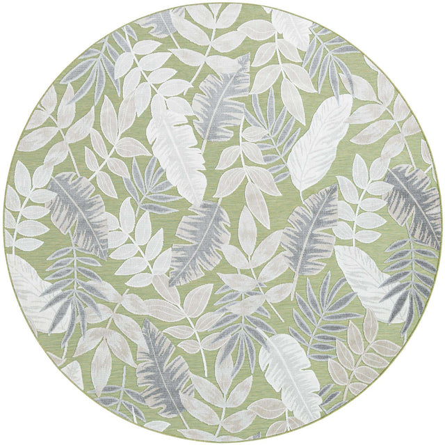 Green 8' 2 x 8' 2 Outdoor Botanical Round Area Rug Weather Resistant for Patio, Deck, Terrace, Balcony, Porch Polypropylene Garden Floral Tropical Carpet for Sale at Rug Engine