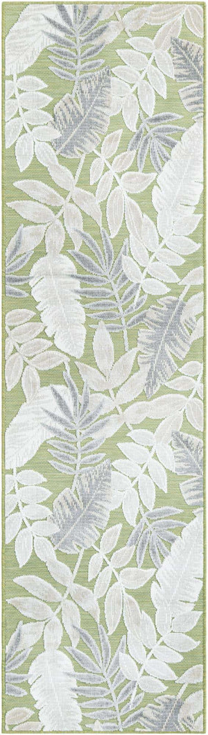Green 2' 2 x 8' Outdoor Botanical Runner Area Rug Weather Resistant for Patio, Deck, Terrace, Balcony, Porch Polypropylene Garden Floral Tropical Carpet for Sale at Rug Engine