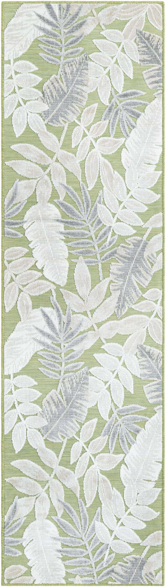 Green 2' 2 x 8' Outdoor Botanical Runner Area Rug Weather Resistant for Patio, Deck, Terrace, Balcony, Porch Polypropylene Garden Floral Tropical Carpet for Sale at Rug Engine