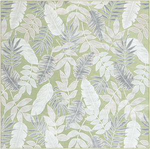 Green 8' 2 x 8' 2 Outdoor Botanical Square Area Rug Weather Resistant for Patio, Deck, Terrace, Balcony, Porch Polypropylene Garden Floral Tropical Carpet for Sale at Rug Engine