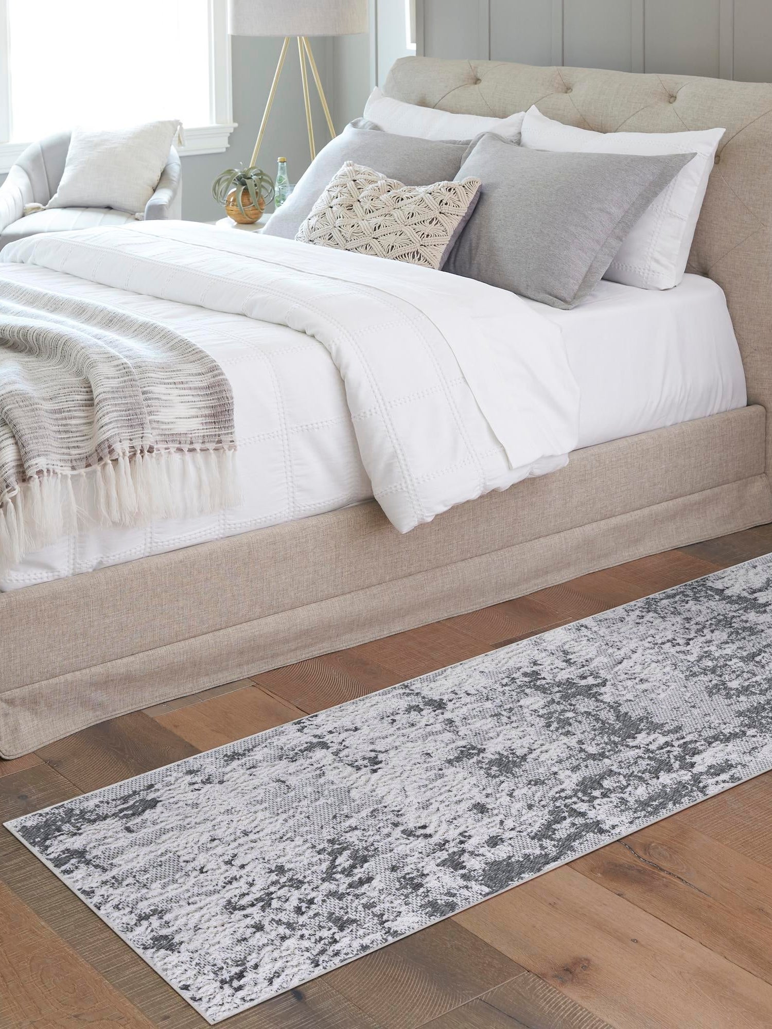 Gray 2' 7 x 10' Abbey Runner Area Rug 100% Cotton All Natural Living Dining Room Bedroom Carpet for Sale at Rug Engine