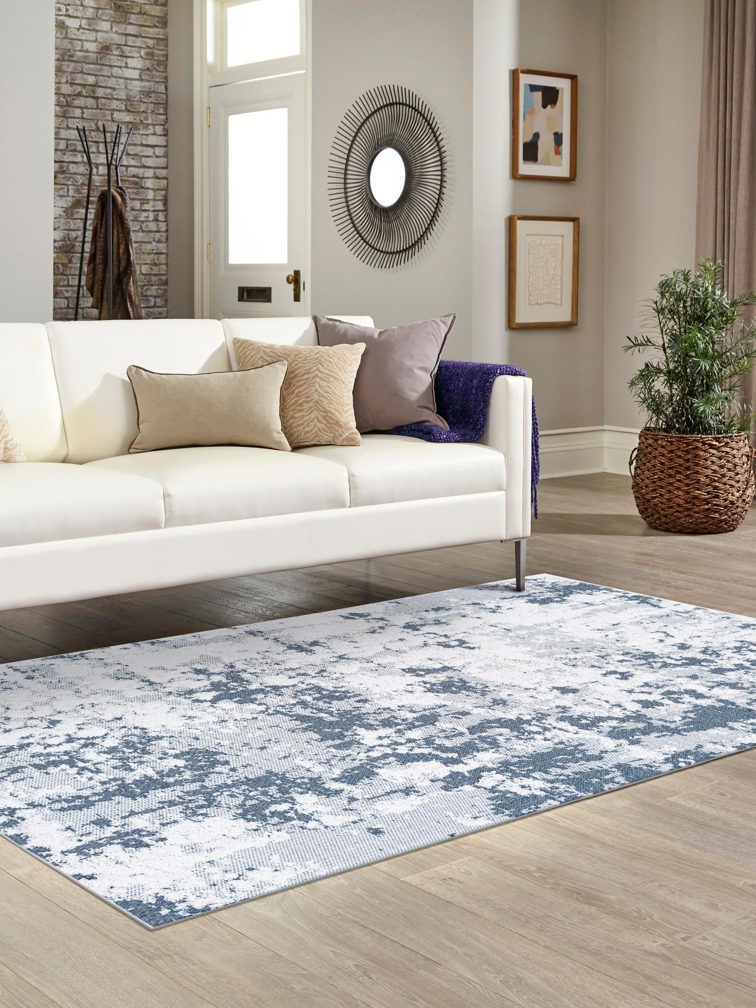 Navy Blue 4' 5 x 6' 1 Abbey Rectangle Area Rug 100% Cotton All Natural Living Dining Room Bedroom Carpet for Sale at Rug Engine
