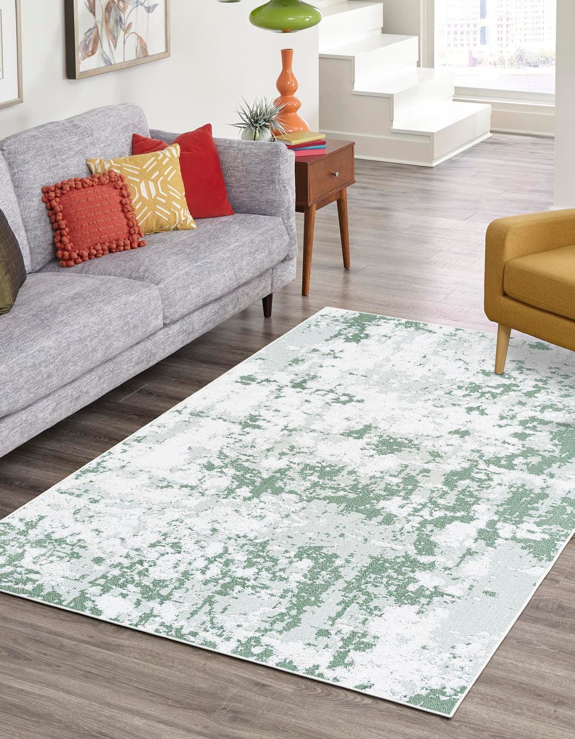 Green 6' 5 x 9' Abbey Rectangle Area Rug 100% Cotton All Natural Living Dining Room Bedroom Carpet for Sale at Rug Engine