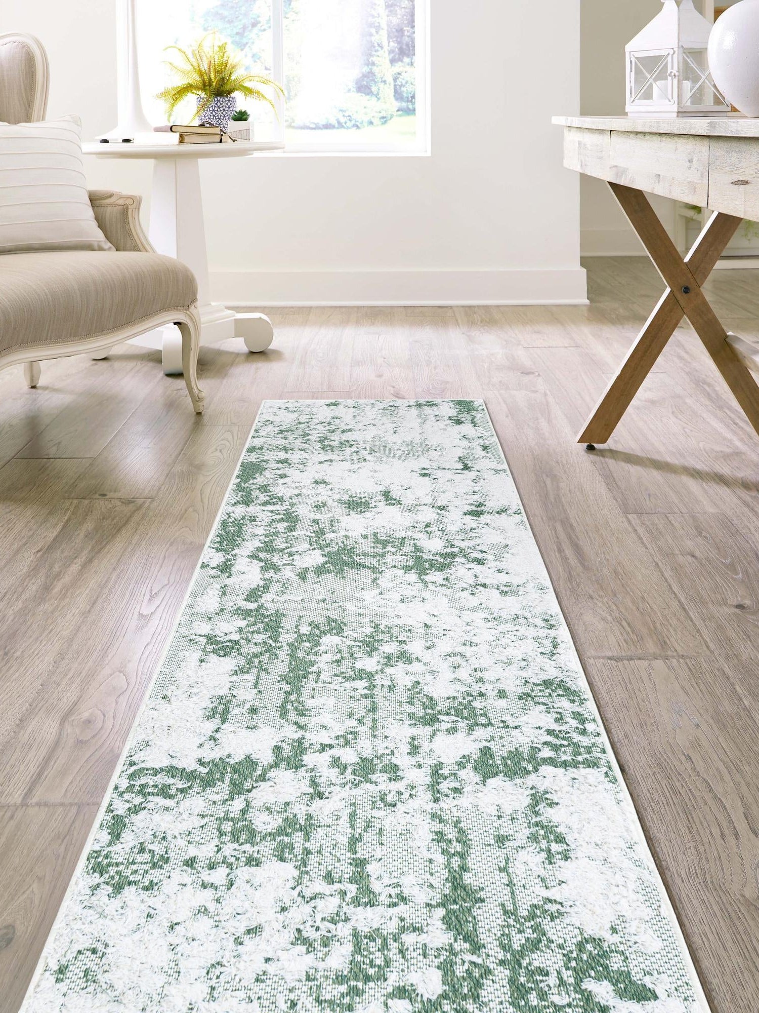 Green 2' 7 x 8' Abbey Runner Area Rug 100% Cotton All Natural Living Dining Room Bedroom Carpet for Sale at Rug Engine