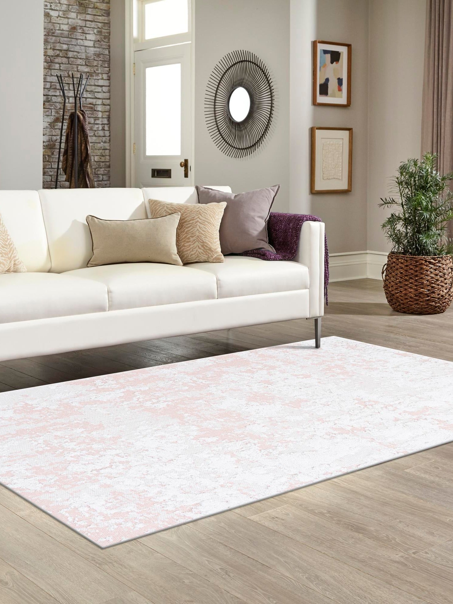 Pink 5' 3 x 8' Abbey Rectangle Area Rug 100% Cotton All Natural Living Dining Room Bedroom Carpet for Sale at Rug Engine