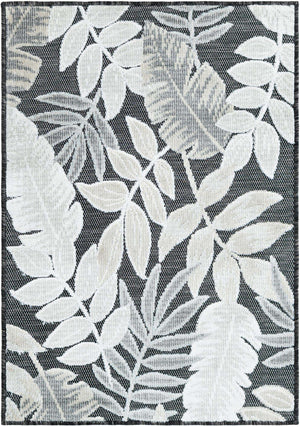 Black 2' 2 x 3' 1 Outdoor Botanical Rectangle Area Rug Weather Resistant for Patio, Deck, Terrace, Balcony, Porch Polypropylene Garden Floral Tropical Carpet for Sale at Rug Engine