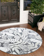 Black 4' 5 x 4' 5 Outdoor Botanical Round Area Rug Weather Resistant for Patio, Deck, Terrace, Balcony, Porch Polypropylene Garden Floral Tropical Carpet for Sale at Rug Engine