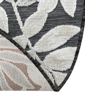 Black 4' 5 x 4' 5 Outdoor Botanical Round Area Rug Weather Resistant for Patio, Deck, Terrace, Balcony, Porch Polypropylene Garden Floral Tropical Carpet for Sale at Rug Engine