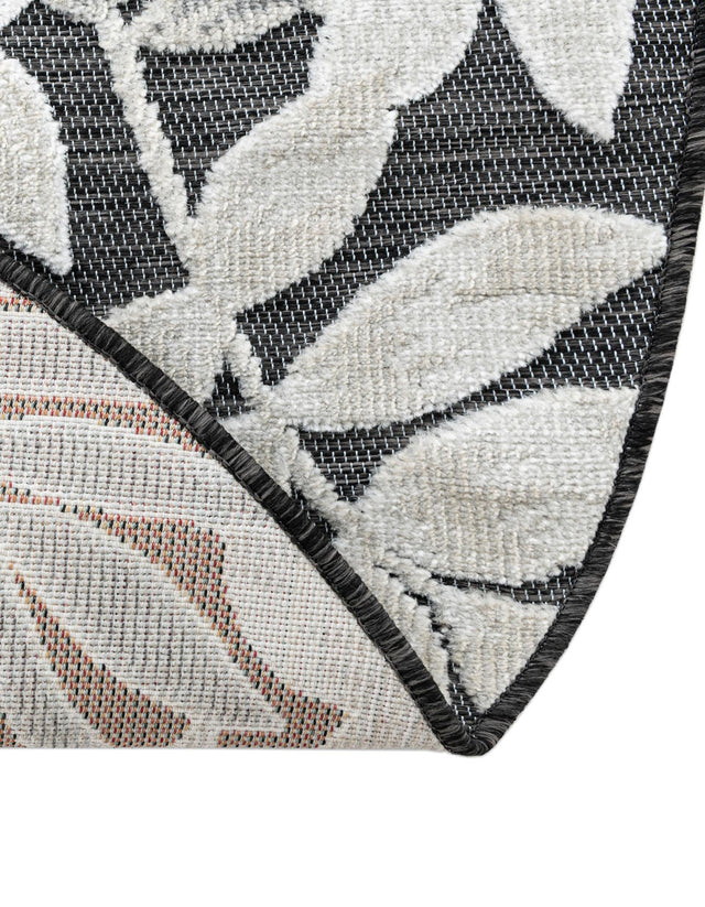 Black 4' 5 x 4' 5 Outdoor Botanical Round Area Rug Weather Resistant for Patio, Deck, Terrace, Balcony, Porch Polypropylene Garden Floral Tropical Carpet for Sale at Rug Engine