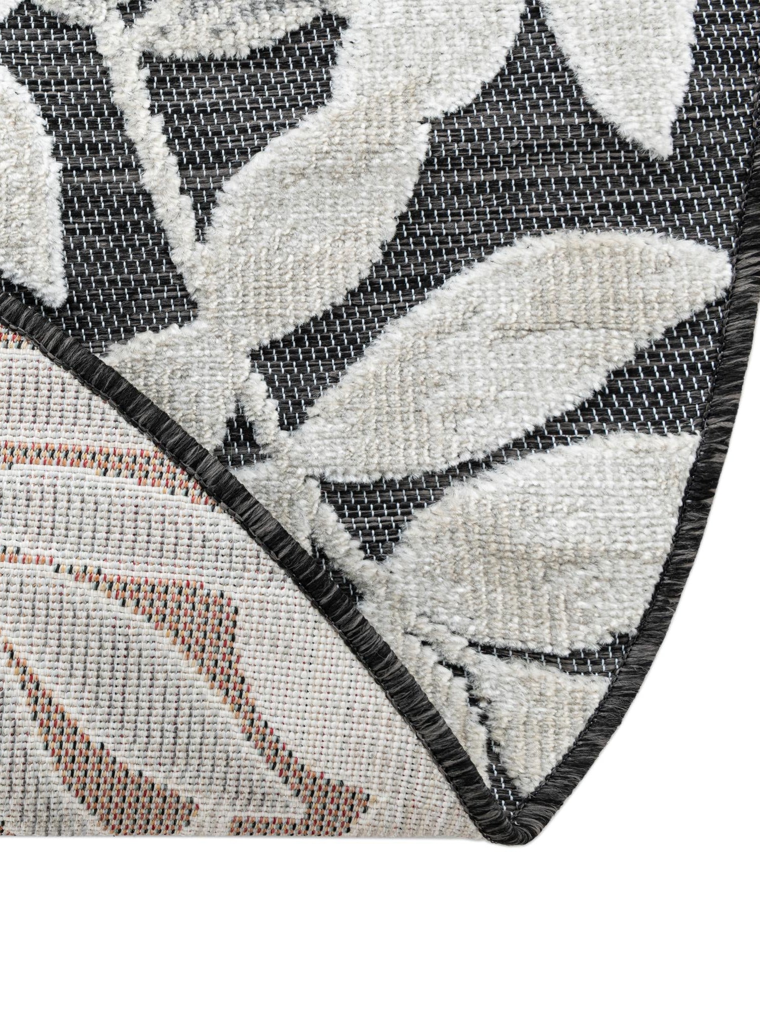 Black 8' 2 x 8' 2 Outdoor Botanical Round Area Rug Weather Resistant for Patio, Deck, Terrace, Balcony, Porch Polypropylene Garden Floral Tropical Carpet for Sale at Rug Engine