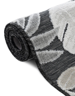 Black 4' 5 x 4' 5 Outdoor Botanical Round Area Rug Weather Resistant for Patio, Deck, Terrace, Balcony, Porch Polypropylene Garden Floral Tropical Carpet for Sale at Rug Engine