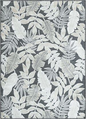 Black 4' 5 x 6' 1 Outdoor Botanical Rectangle Area Rug Weather Resistant for Patio, Deck, Terrace, Balcony, Porch Polypropylene Garden Floral Tropical Carpet for Sale at Rug Engine