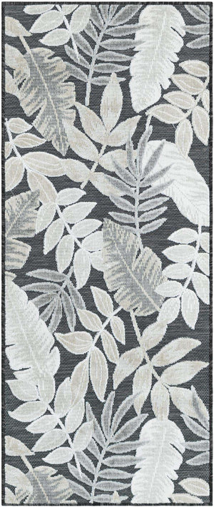 Black 2' 2 x 5' 3 Outdoor Botanical Runner Area Rug Weather Resistant for Patio, Deck, Terrace, Balcony, Porch Polypropylene Garden Floral Tropical Carpet for Sale at Rug Engine