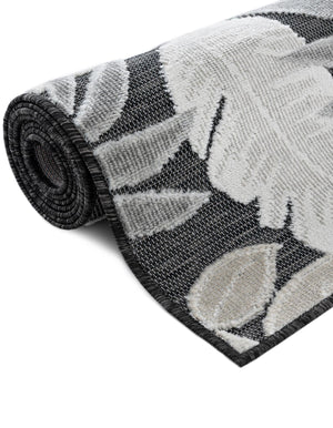 Black 6' 4 x 9' Outdoor Botanical Rectangle Area Rug Weather Resistant for Patio, Deck, Terrace, Balcony, Porch Polypropylene Garden Floral Tropical Carpet for Sale at Rug Engine