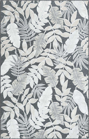 Black 5' 2 x 8' Outdoor Botanical Rectangle Area Rug Weather Resistant for Patio, Deck, Terrace, Balcony, Porch Polypropylene Garden Floral Tropical Carpet for Sale at Rug Engine
