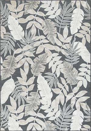 Black 6' 4 x 9' Outdoor Botanical Rectangle Area Rug Weather Resistant for Patio, Deck, Terrace, Balcony, Porch Polypropylene Garden Floral Tropical Carpet for Sale at Rug Engine