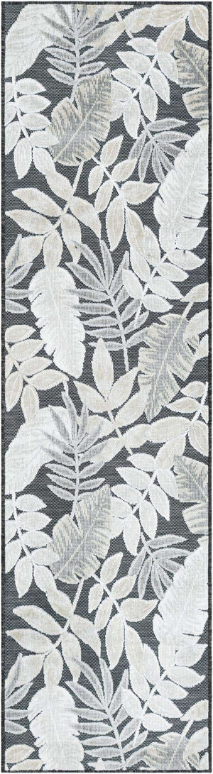 Black 2' 2 x 8' Outdoor Botanical Runner Area Rug Weather Resistant for Patio, Deck, Terrace, Balcony, Porch Polypropylene Garden Floral Tropical Carpet for Sale at Rug Engine