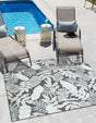Black 8' 2 x 8' 2 Outdoor Botanical Square Area Rug Weather Resistant for Patio, Deck, Terrace, Balcony, Porch Polypropylene Garden Floral Tropical Carpet for Sale at Rug Engine
