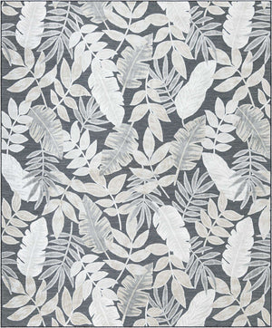 Black 8' 2 x 10' Outdoor Botanical Rectangle Area Rug Weather Resistant for Patio, Deck, Terrace, Balcony, Porch Polypropylene Garden Floral Tropical Carpet for Sale at Rug Engine