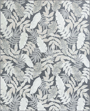 Black 9' 9 x 12' Outdoor Botanical Rectangle Area Rug Weather Resistant for Patio, Deck, Terrace, Balcony, Porch Polypropylene Garden Floral Tropical Carpet for Sale at Rug Engine