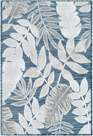 Navy Blue 2' 2 x 3' 1 Outdoor Botanical Rectangle Area Rug Weather Resistant for Patio, Deck, Terrace, Balcony, Porch Polypropylene Garden Floral Tropical Carpet for Sale at Rug Engine