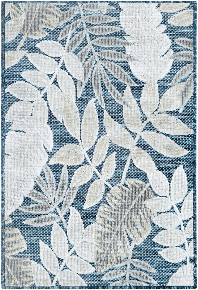 Navy Blue 2' 2 x 3' 1 Outdoor Botanical Rectangle Area Rug Weather Resistant for Patio, Deck, Terrace, Balcony, Porch Polypropylene Garden Floral Tropical Carpet for Sale at Rug Engine