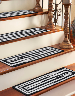 13 Pcs Black and White 1' x 2' 6 Braided Chindi Stair Treads