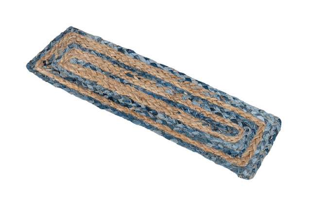 13 Pcs Blue and Natural 1' x 2' 6 Braided Chindi Stair Treads