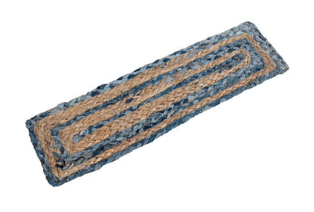13 Pcs Blue and Natural 1' x 2' 6 Braided Chindi Stair Treads