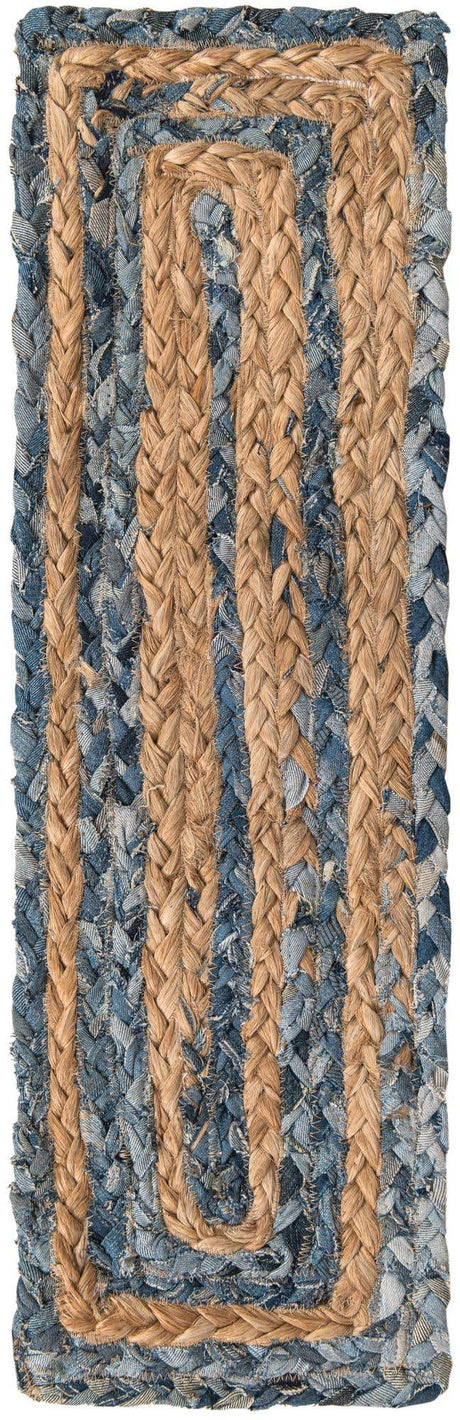 13 Pcs Blue and Natural 1' x 2' 6 Braided Chindi Stair Treads