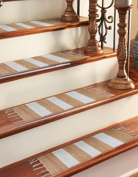 13 pcs Beige 0' 9 x 2' 6 Chindi Rag Indoor Stair Treads Accent Area Rug Staircase Set 100% Cotton All Natural Eco-Friendly Carpet Mat Decor for Homes for Sale at Rug Engine
