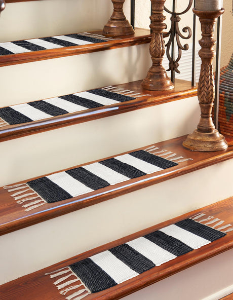 13 pcs Navy Blue 0' 9 x 2' 6 Chindi Rag Indoor Stair Treads Accent Area Rug Staircase Set 100% Cotton All Natural Eco-Friendly Carpet Mat Decor for Homes for Sale at Rug Engine