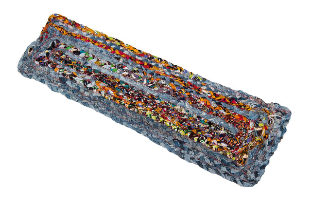 13 Pcs Blue and Multicolor 1' x 2' 6 Braided Chindi Stair Treads