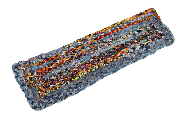 13 Pcs Blue and Multicolor 1' x 2' 6 Braided Chindi Stair Treads