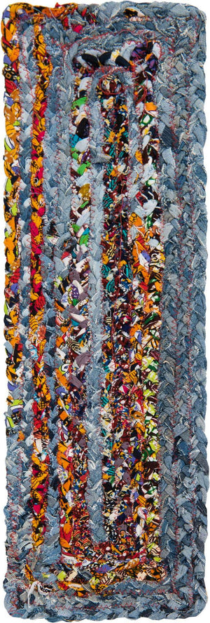 13 Pcs Blue and Multicolor 1' x 2' 6 Braided Chindi Stair Treads