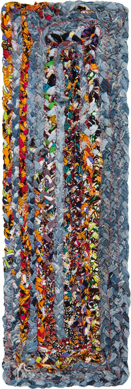 13 Pcs Blue and Multicolor 1' x 2' 6 Braided Chindi Stair Treads