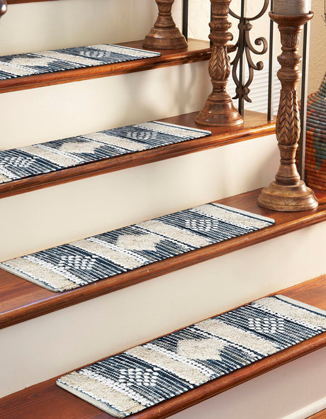 13 pcs Ivory 0' 9 x 2' 6 Cotton Chindi Indoor Stair Treads Accent Area Rug Staircase Set Geometric Boho Carpet Mat for Interior Design Home Decor for Sale at Rug Engine