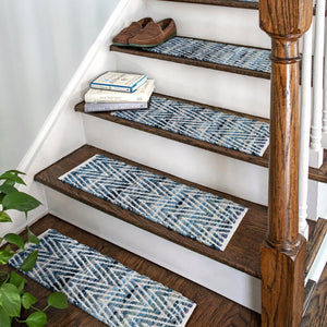 13 Pcs Denim 1' x 2' 6 Chindi Chevron Stair Treads
