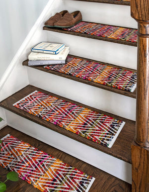 13 Pcs Multicolor 1' x 2' 6 Chindi Chevron Stair Treads