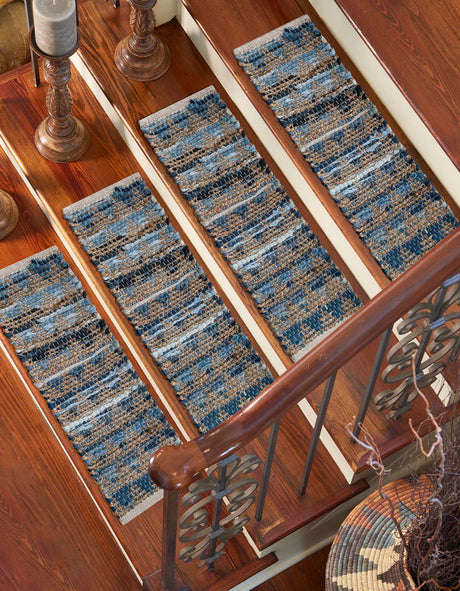 13 Pcs Navy Blue 1' x 2' 6 Chindi Jute Stair Treads