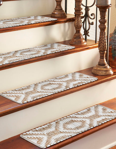 13 pcs White 0' 9 x 2' 6 Chindi Jute Indoor Stair Treads Accent Area Rug Staircase Set Interior Design Home Decor Carpet Mat for Sale at Rug Engine