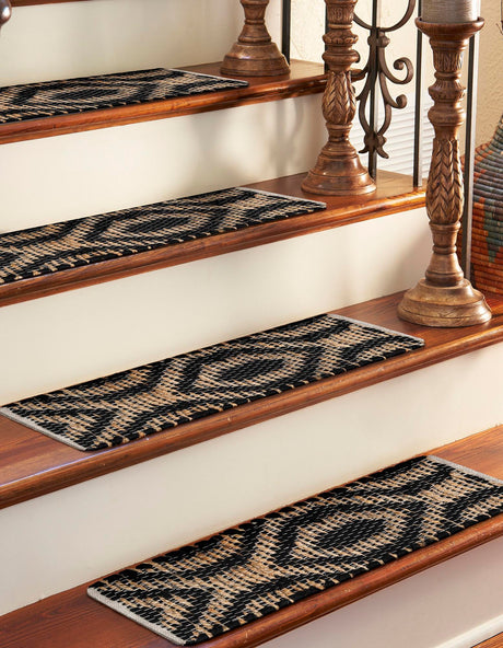 13 pcs Black 0' 9 x 2' 6 Chindi Jute Indoor Stair Treads Accent Area Rug Staircase Set Interior Design Home Decor Carpet Mat for Sale at Rug Engine